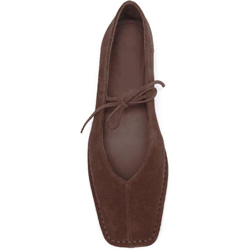 Women Chocolate Suede Faux Leather Square Toe Ballerina Ballet Slip On Flats